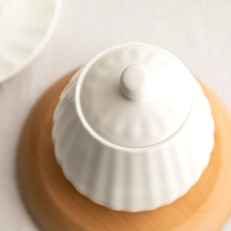 Creative White Embossed Sugar Jar with Lid