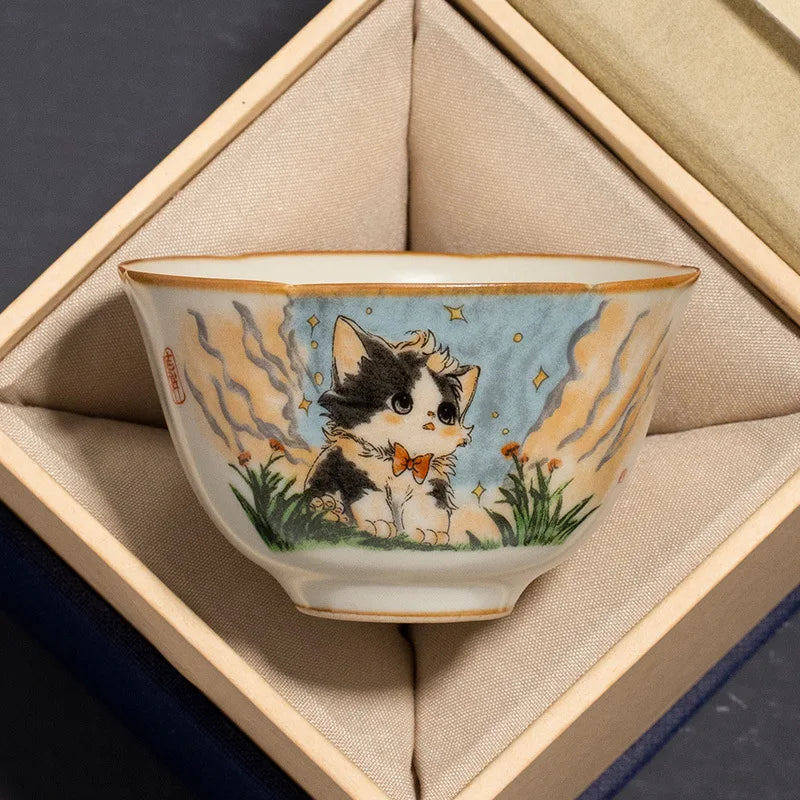 Retro Cat Ceramic Tea Cup