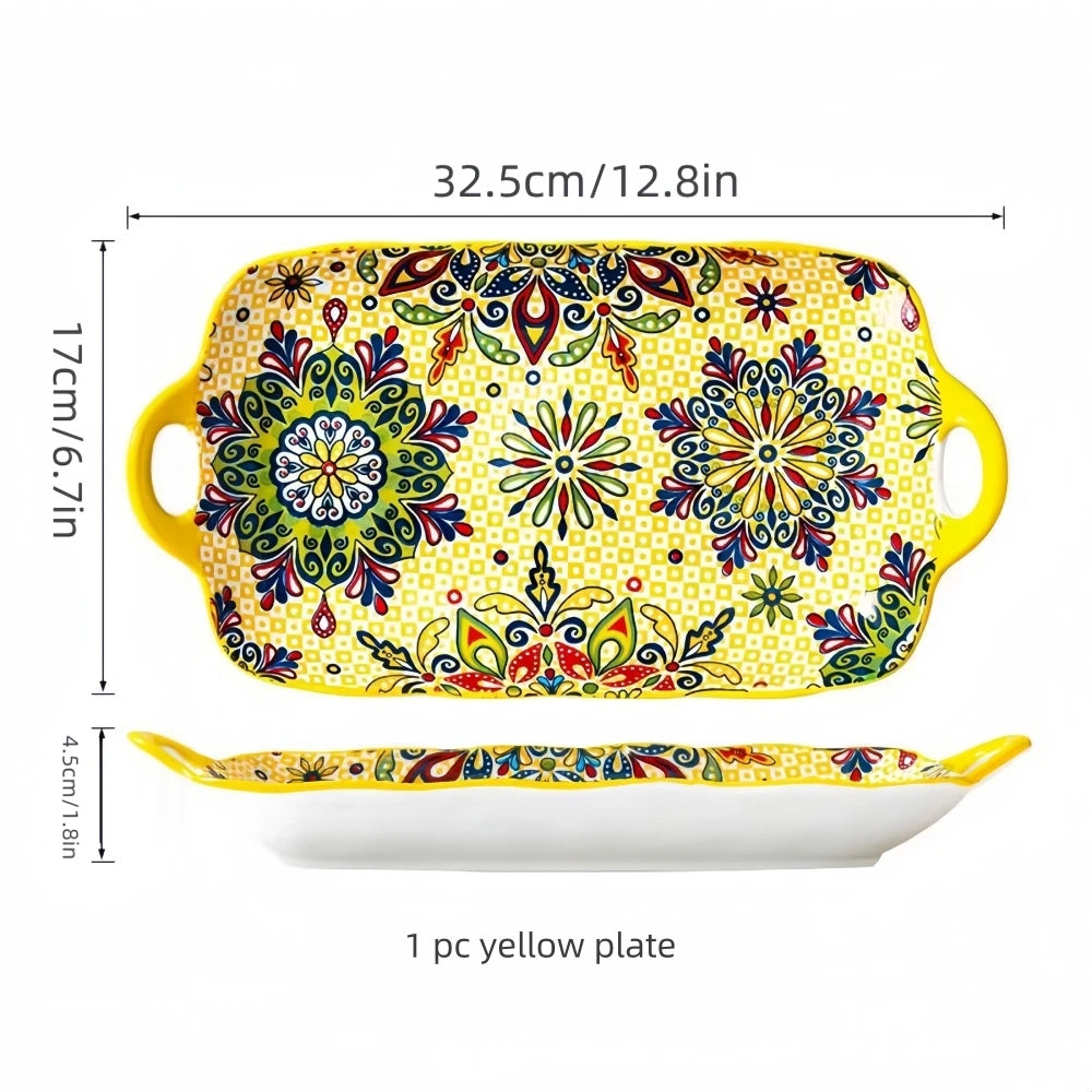 Bohemian Ceramic Fish Dish with Handle