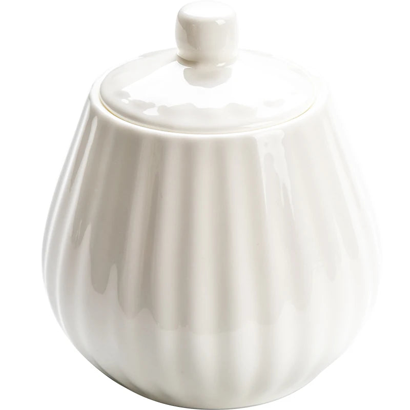 Creative White Embossed Sugar Jar with Lid