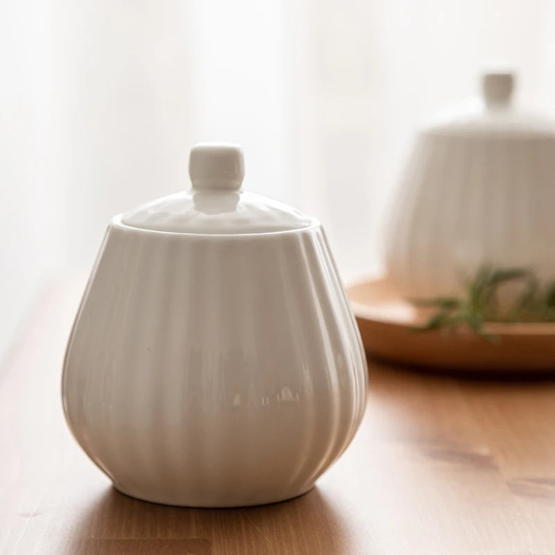 Creative White Embossed Sugar Jar with Lid