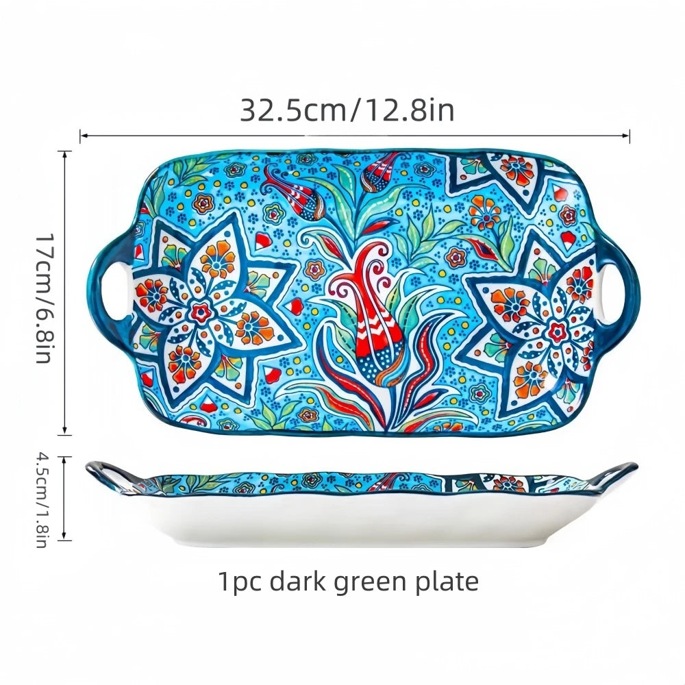 Bohemian Ceramic Fish Dish with Handle