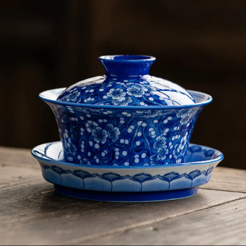 Porcelain Gaiwan Blue & White Plum Blossom Tea Set