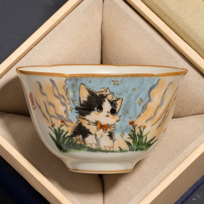 Retro Cat Ceramic Tea Cup