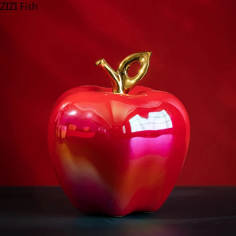 Shining Gold-Plated Ceramic Apple Sculpture
