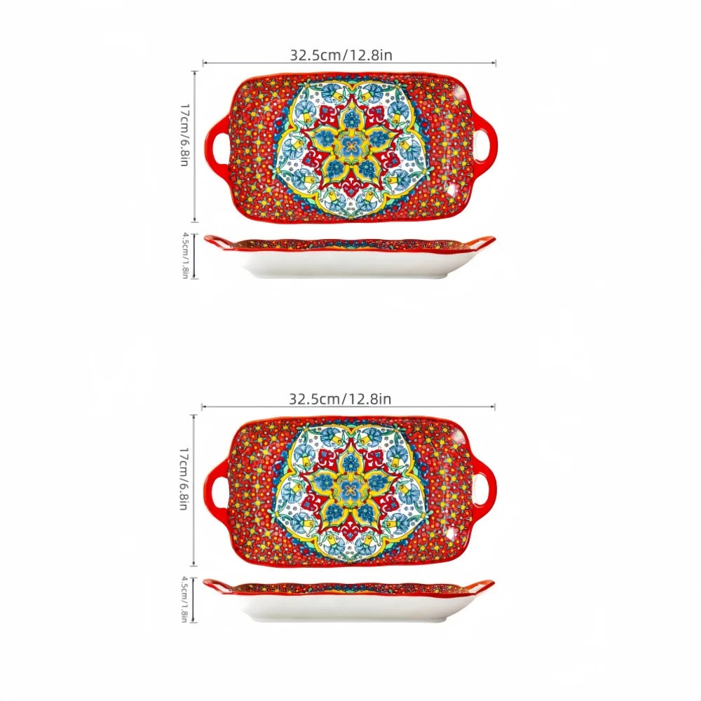 Bohemian Ceramic Fish Dish with Handle
