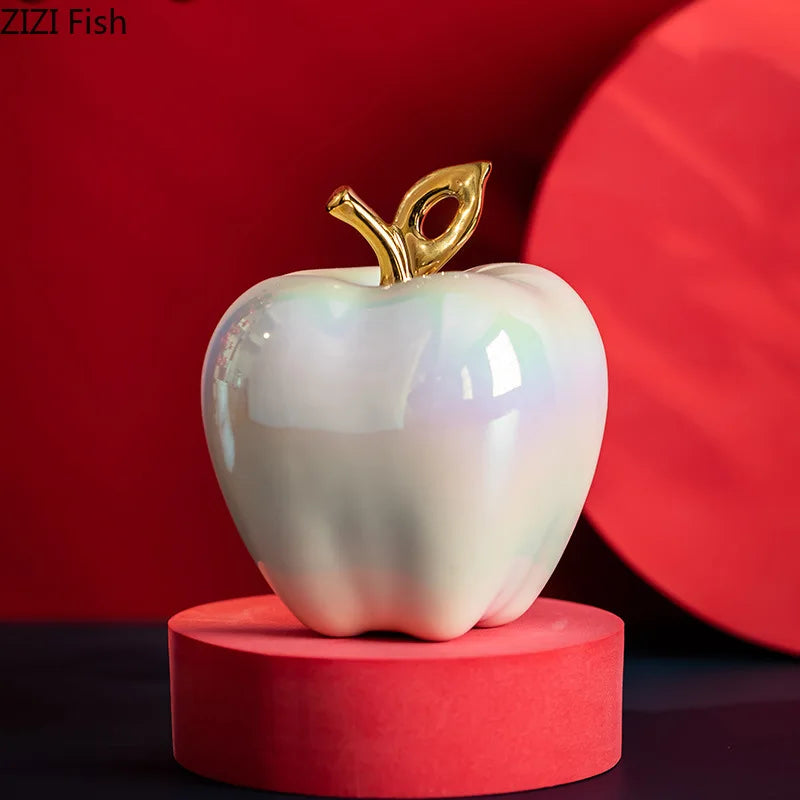 Shining Gold-Plated Ceramic Apple Sculpture