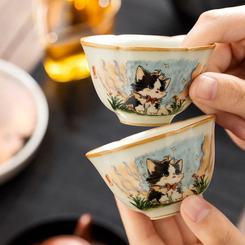 Retro Cat Ceramic Tea Cup