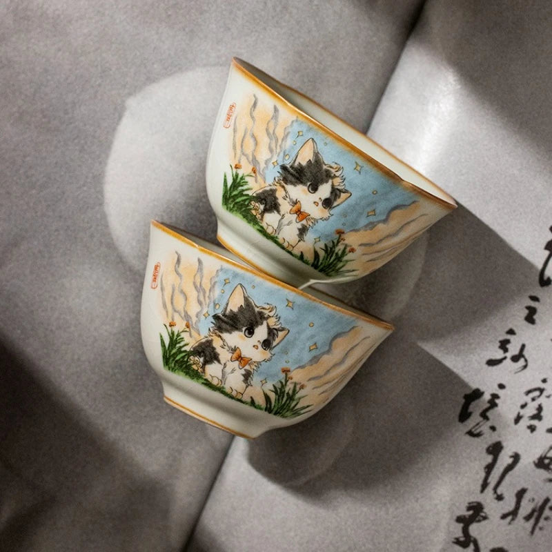 Retro Cat Ceramic Tea Cup