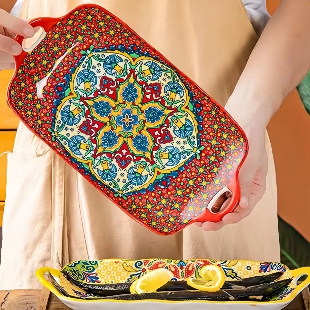 Bohemian Ceramic Fish Dish with Handle
