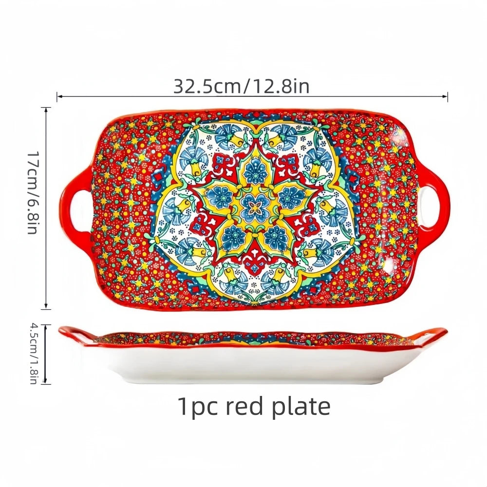 Bohemian Ceramic Fish Dish with Handle
