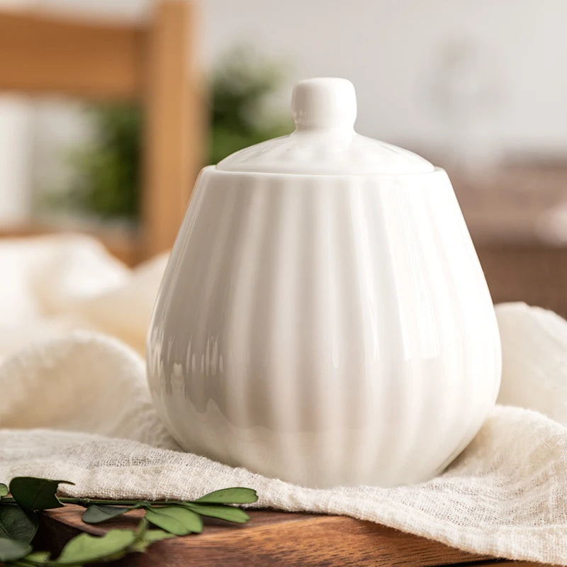 Creative White Embossed Sugar Jar with Lid