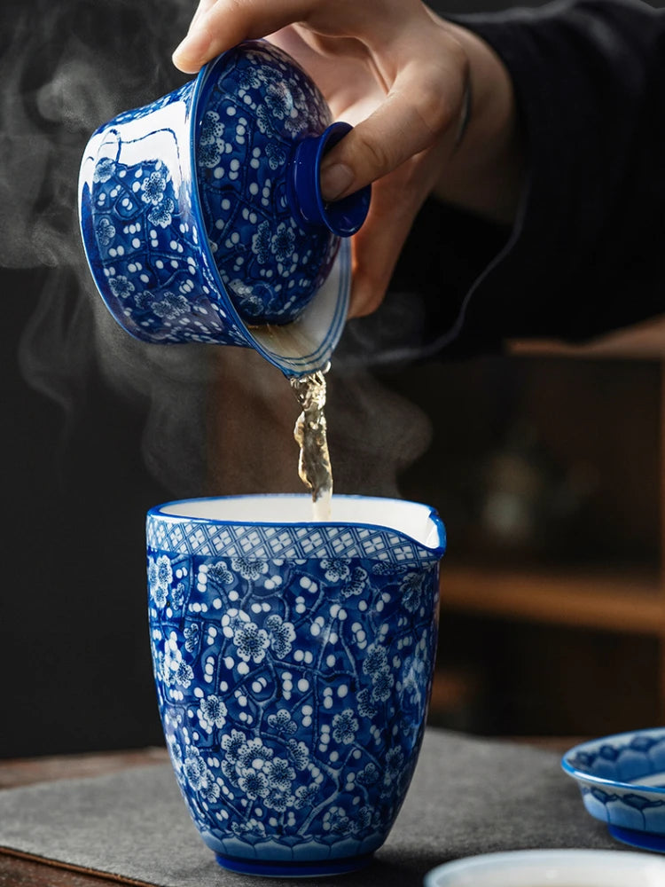 Porcelain Gaiwan Blue & White Plum Blossom Tea Set
