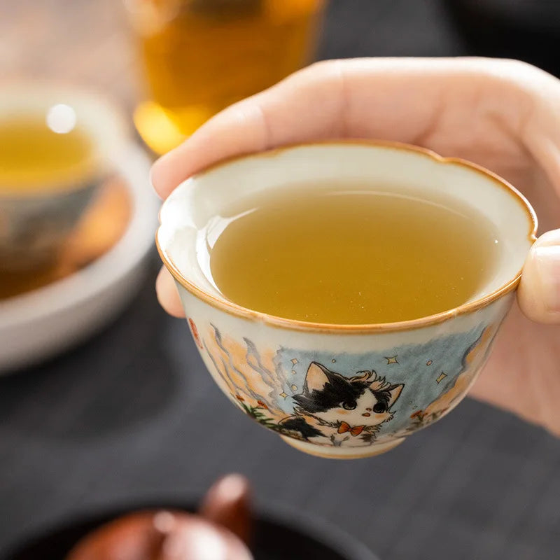 Retro Cat Ceramic Tea Cup