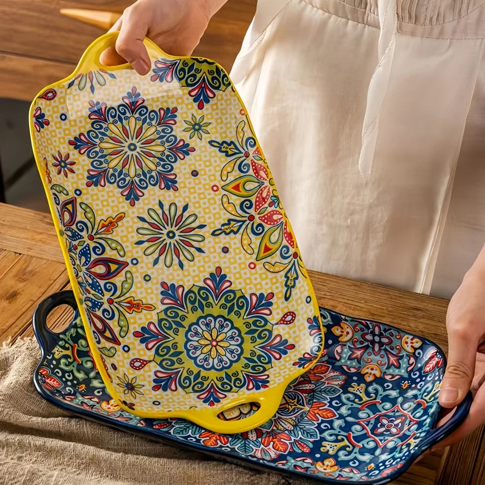 Bohemian Ceramic Fish Dish with Handle