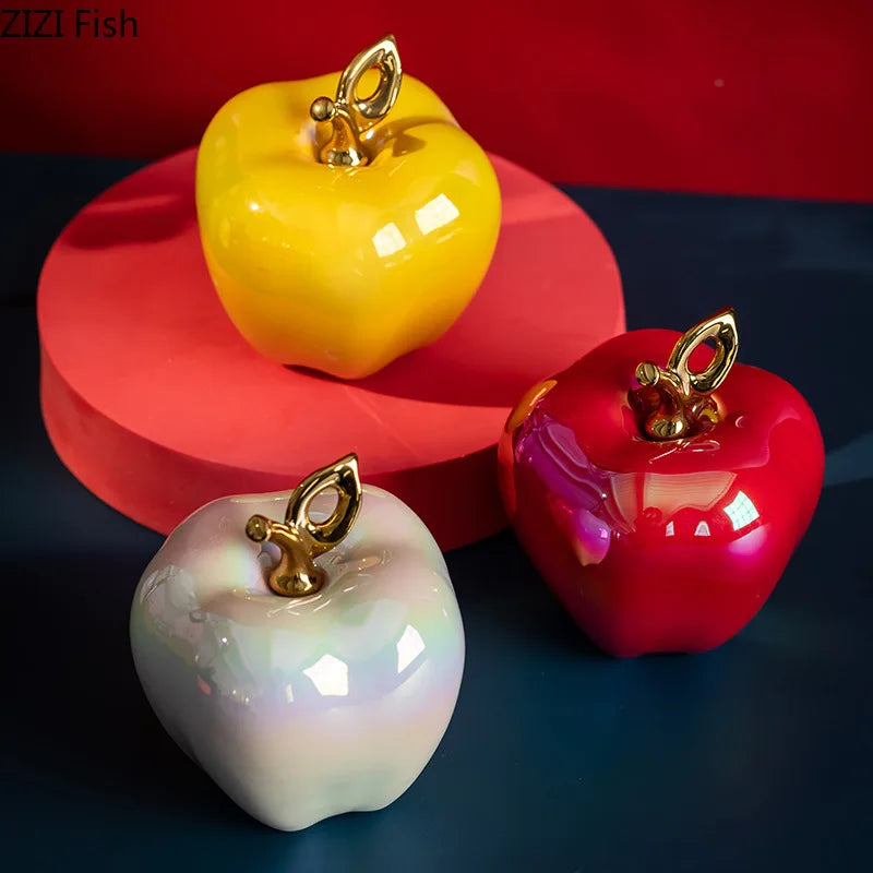 Shining Gold-Plated Ceramic Apple Sculpture