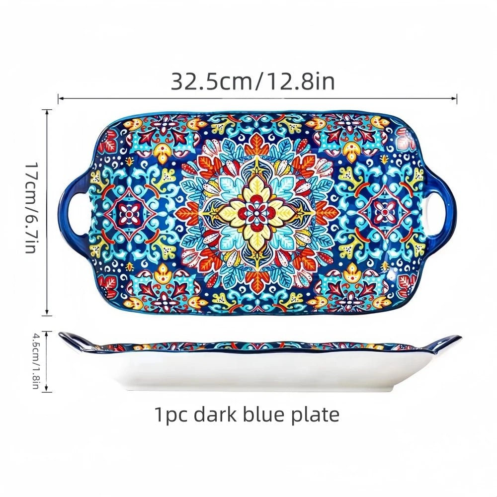 Bohemian Ceramic Fish Dish with Handle