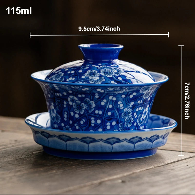 Porcelain Gaiwan Blue & White Plum Blossom Tea Set