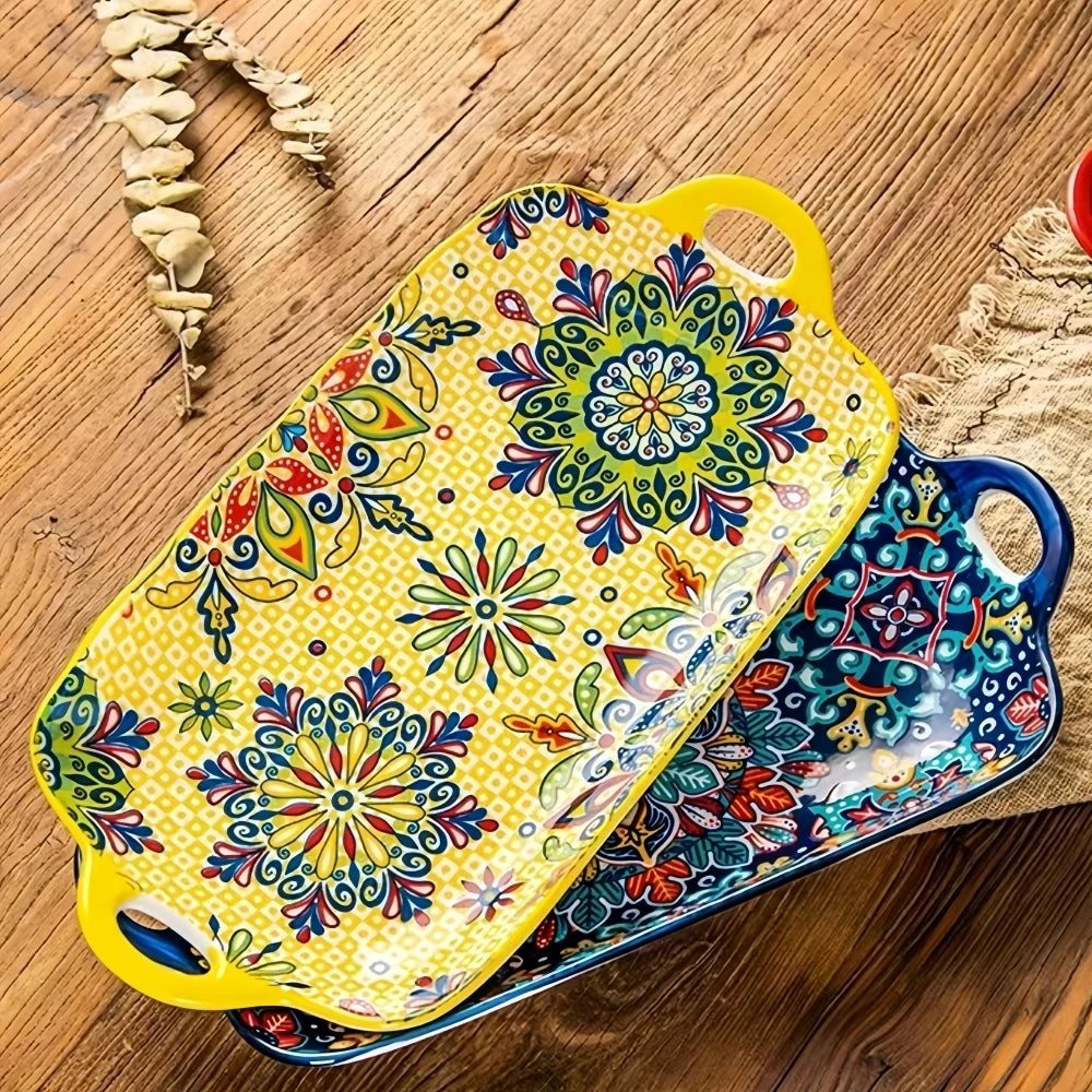 Bohemian Ceramic Fish Dish with Handle
