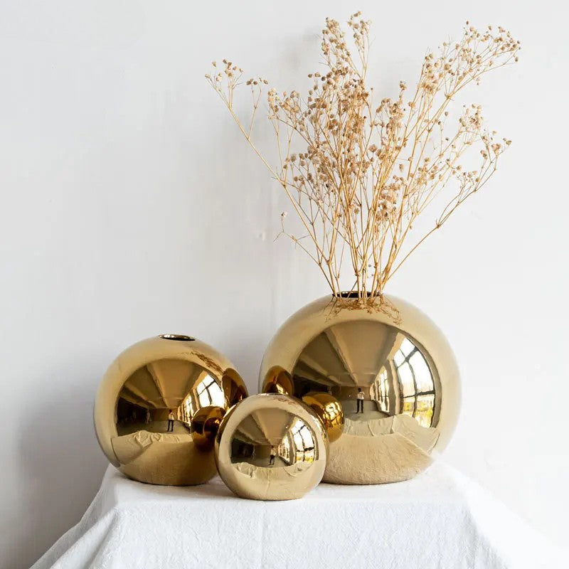 Golden Sphere Ceramic Vase