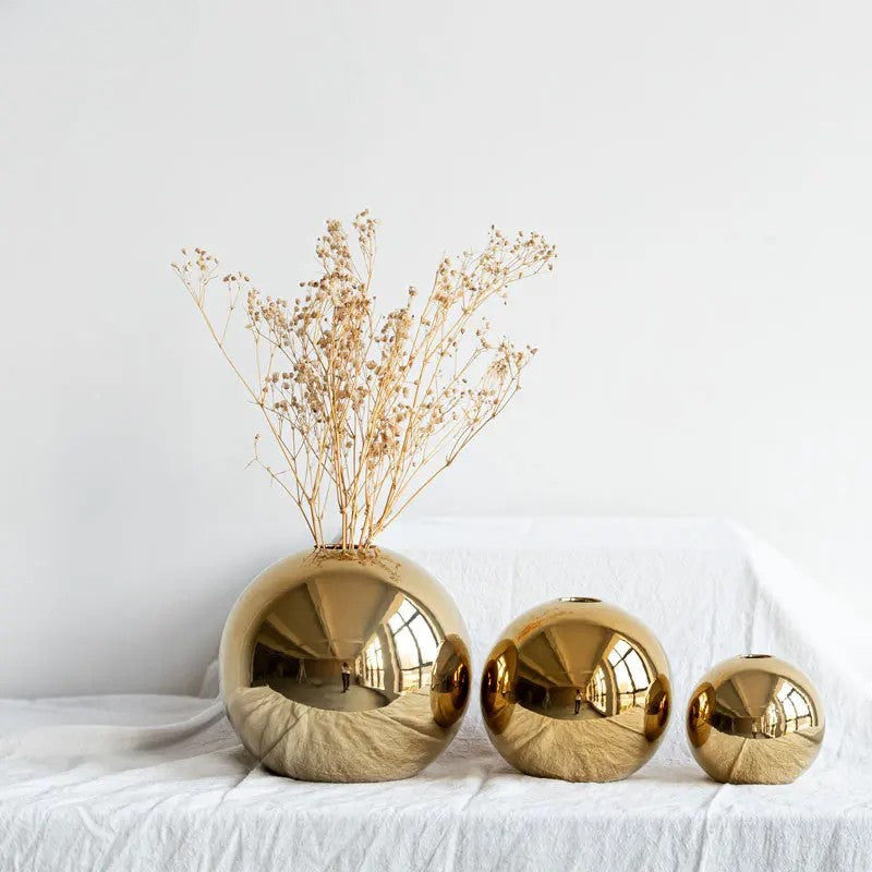 Golden Sphere Ceramic Vase