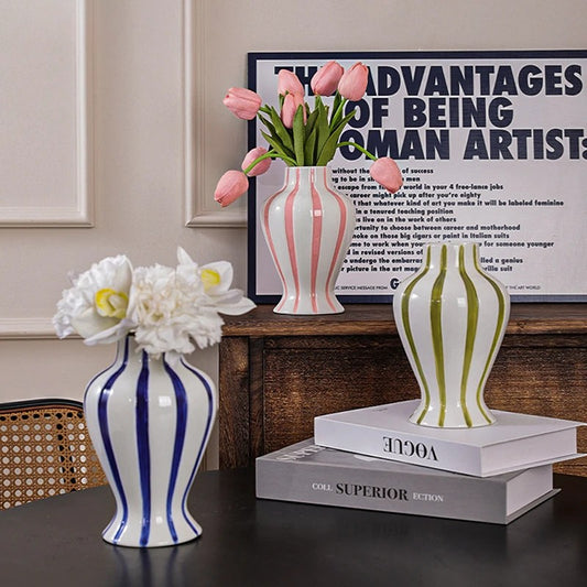 Colorful Striped Ceramic Vase