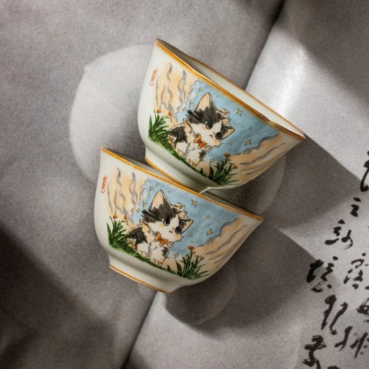 Retro Cat Ceramic Tea Cup