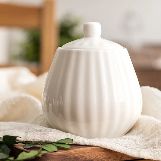 Creative White Embossed Sugar Jar with Lid