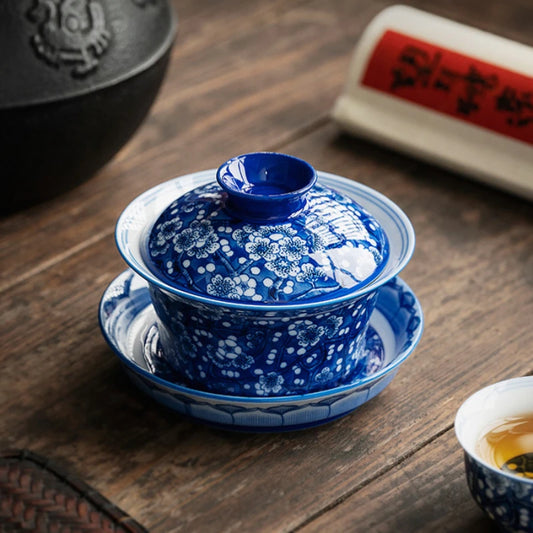 Porcelain Gaiwan Blue & White Plum Blossom Tea Set