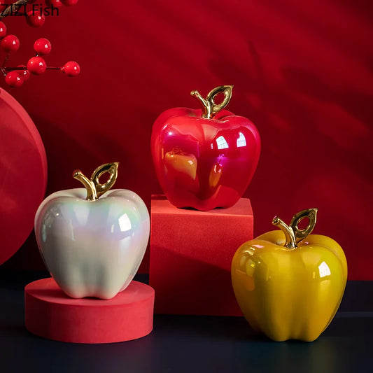Shining Gold-Plated Ceramic Apple Sculpture
