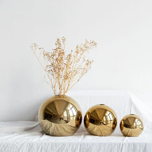 Golden Sphere Ceramic Vase